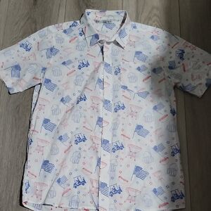Travis Mathew Patriotic Print Button Down Shirt Size L NWOT